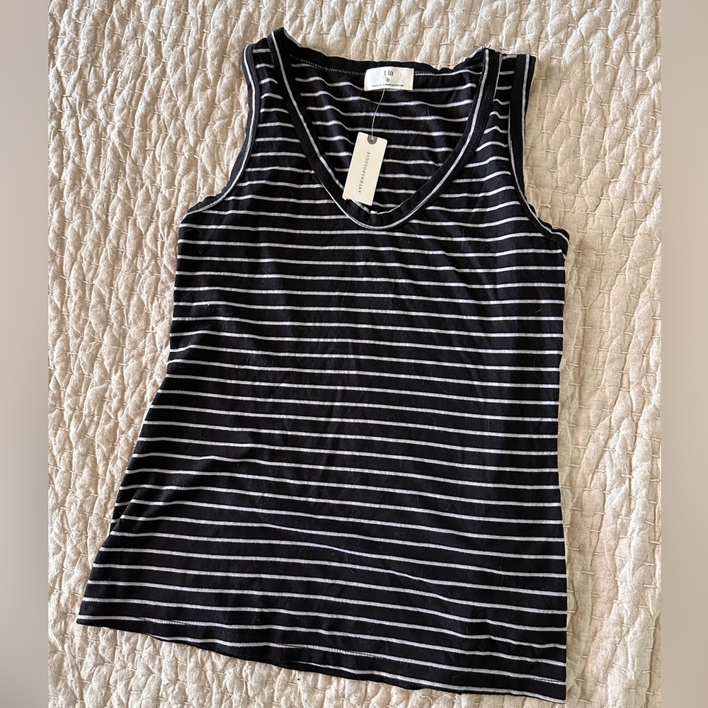Anthropologie t.la black w white stripes women v-neck tank